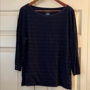 Talbots Navy Blue 3/4 unlined sleeves top with overlay size XL